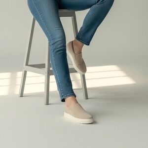 J/Slides Sneakers Tan Suede Slip-On Women's Size 6 -Neutral, Casual Chic